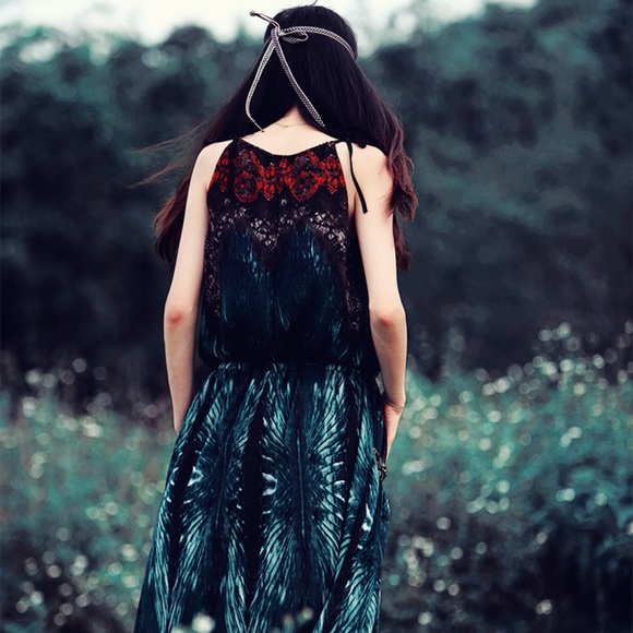 Maxi Halter Dress Bohemian Blue Print S XS - Picture 7 of 8